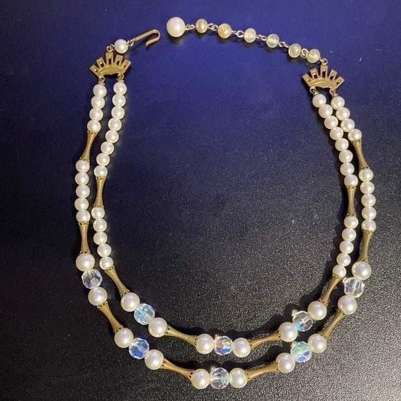 Vintage Victorian Faux Pearl Brass Collar Necklace Steampunk - Picture 1 of 2